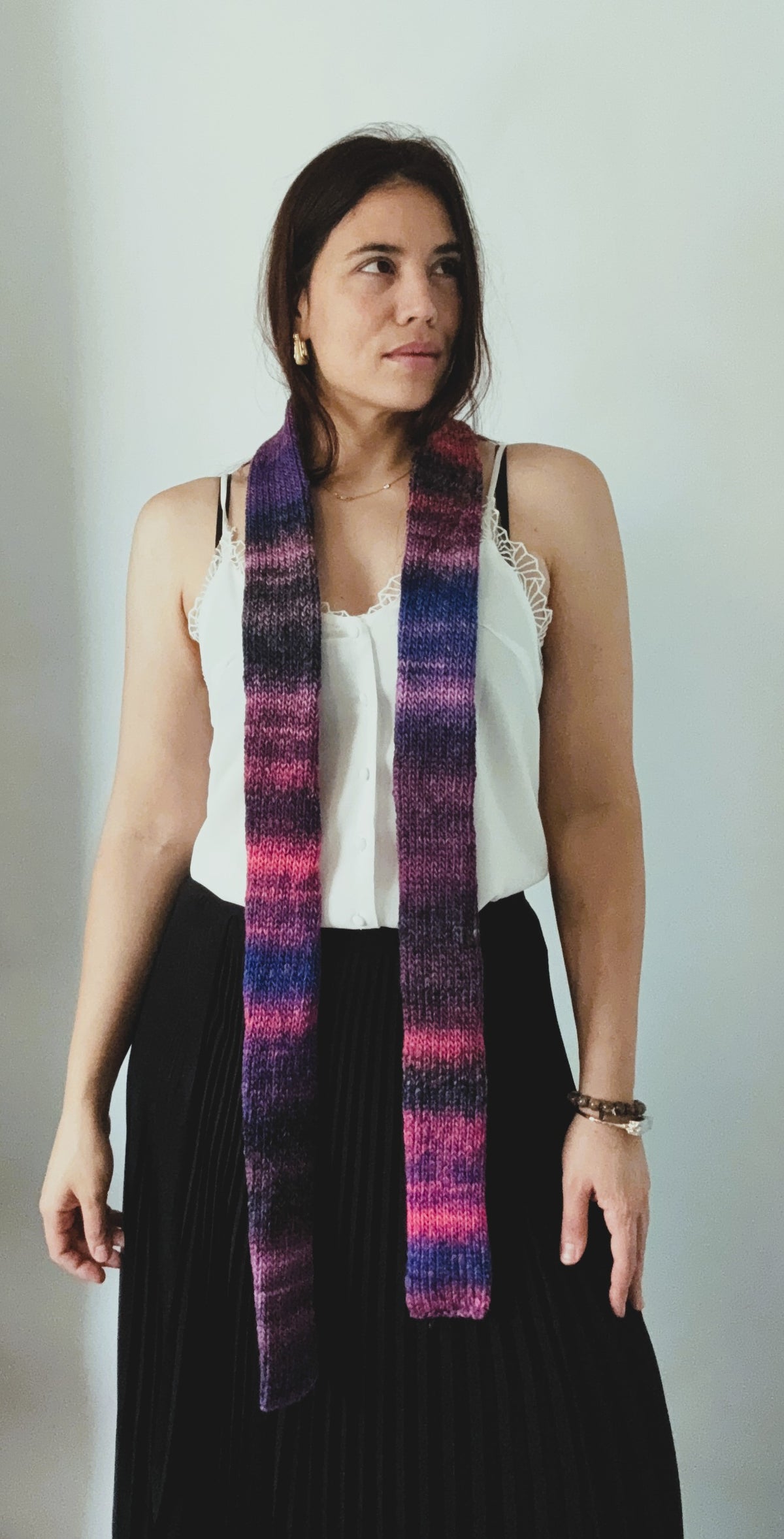 Colorful Knit Skinny Scarf .Soft Winter Accessory .