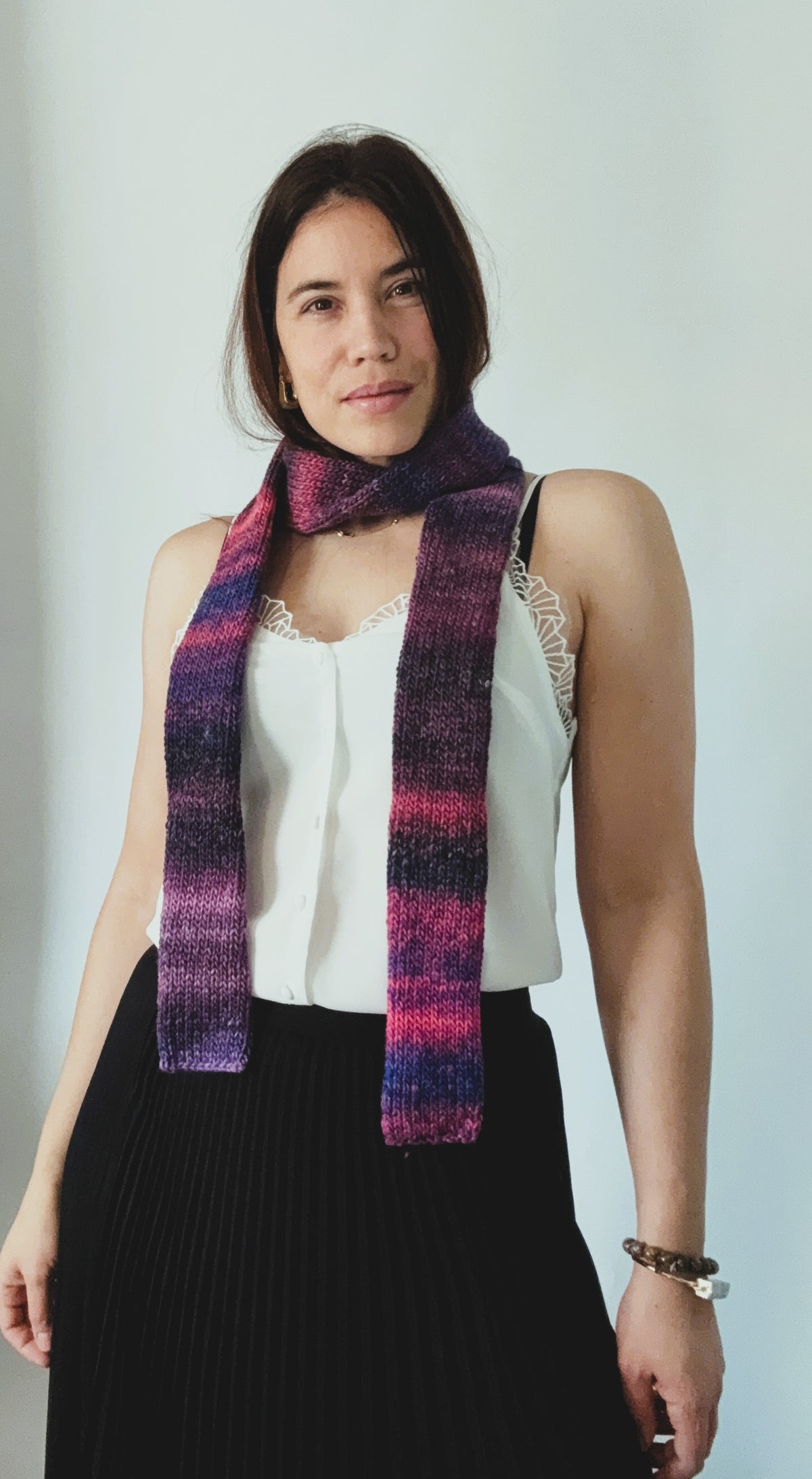 Colorful Knit Skinny Scarf .Soft Winter Accessory .
