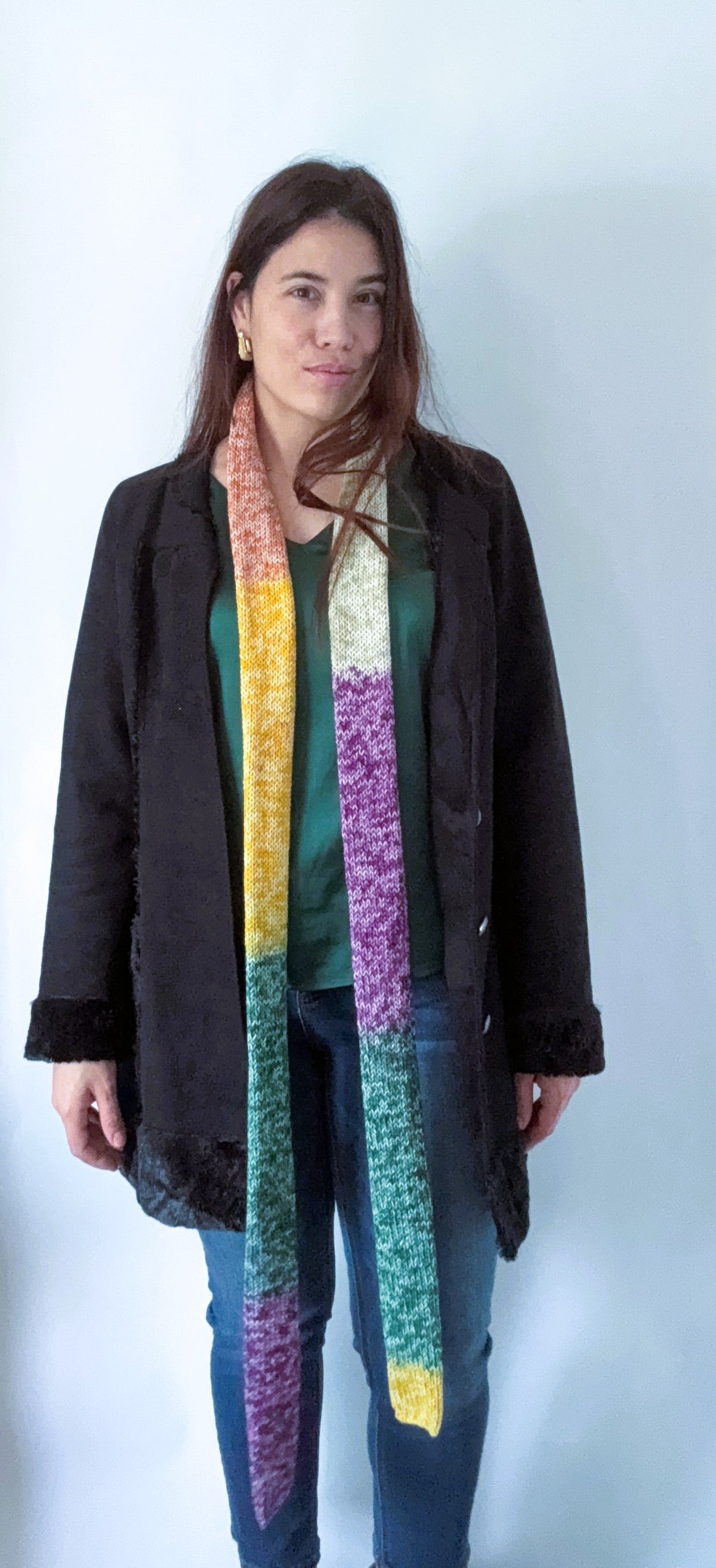 Skinny Ombre Scarf .Soft Knit Scarf .Colorful Gradient Winter Accessory.