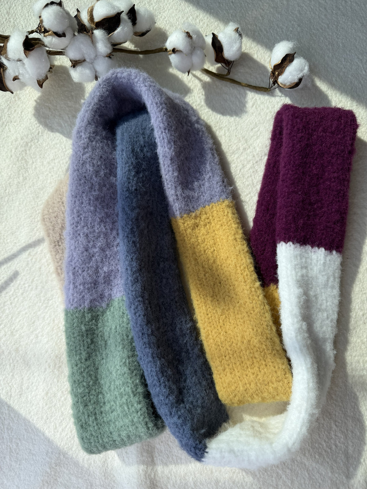 Color Block Knit Skinny Scarf. Ultra Soft Texture .Handmade Winter Accessory.