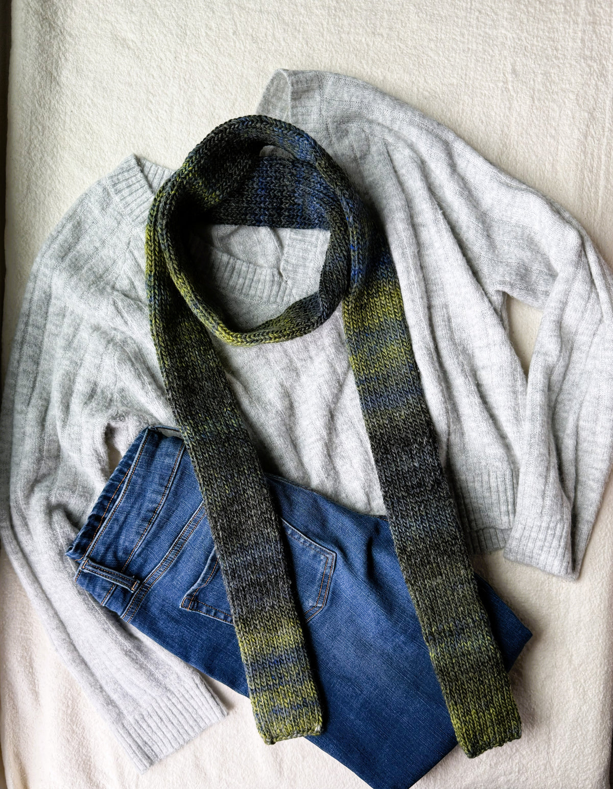 Colorful Knit Skinny Scarf .Soft Winter Accessory .
