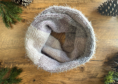 Ultra Soft Fuzzy Infinity Scarf ,Cozy Unisex Knit Neck Warmer ,Handmade Winter Scarf.
