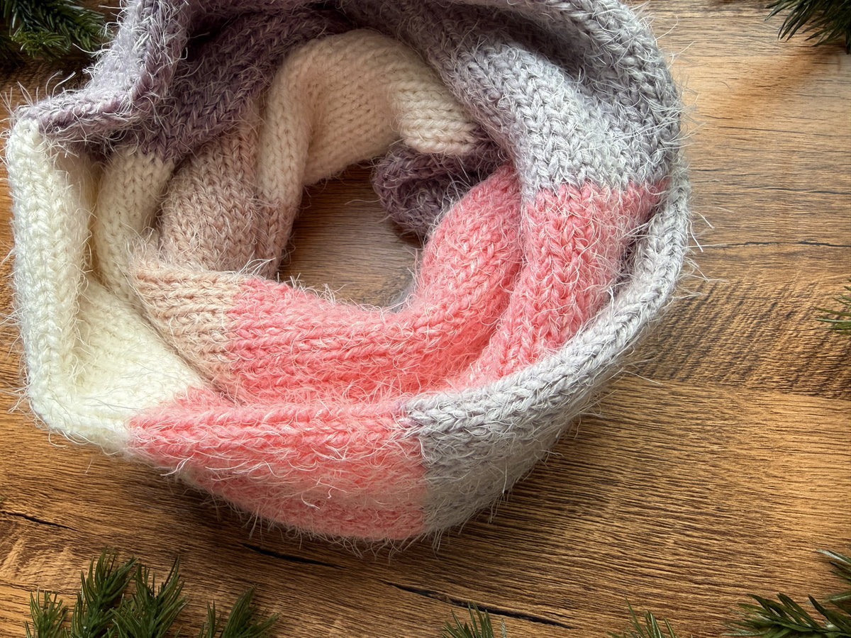 Ultra Soft Fuzzy Infinity Scarf ,Cozy Unisex Knit Neck Warmer ,Handmade Winter Scarf.