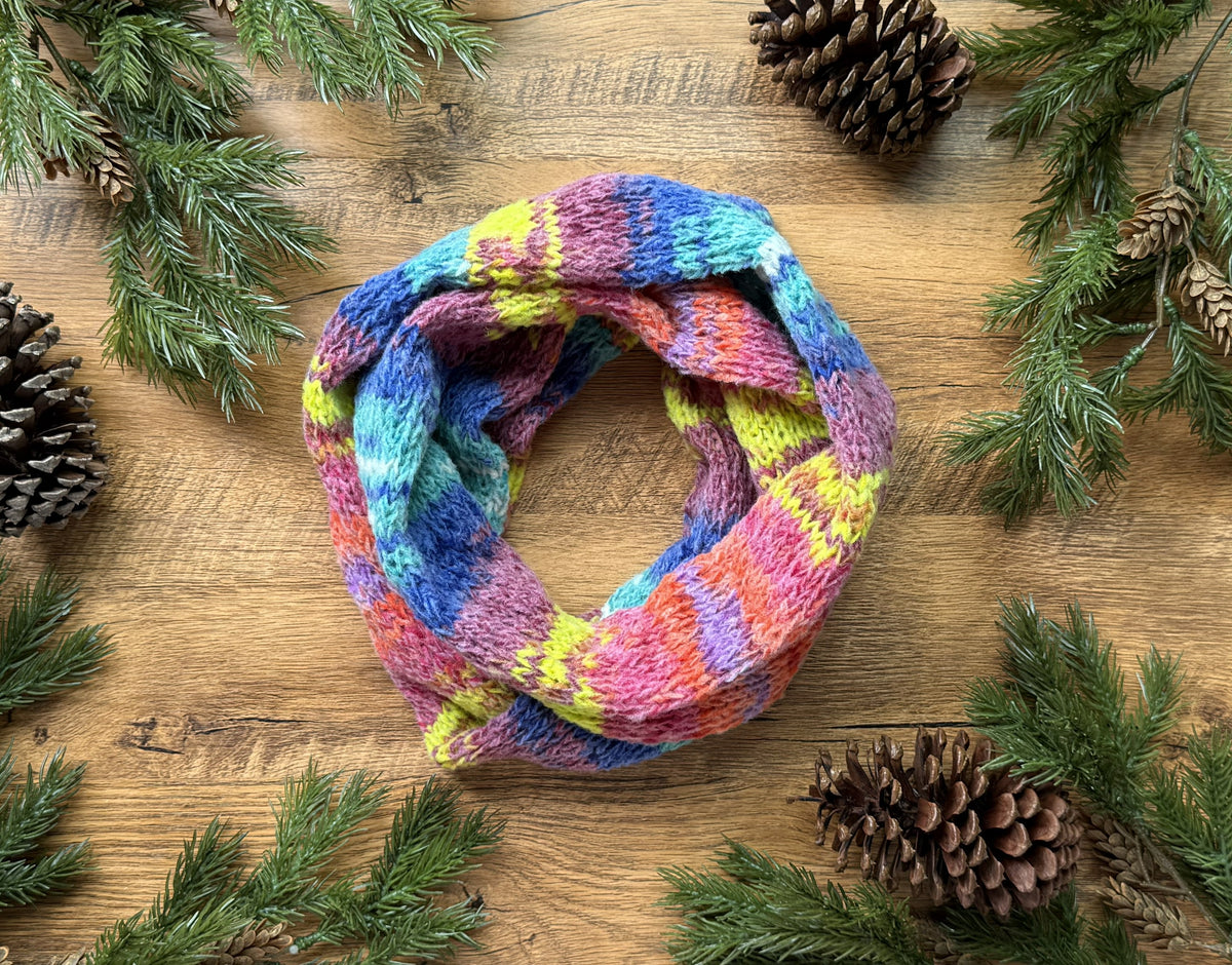 Ultra Soft Knit Infinity Scarf ,Colorful Lightweight Neck Warmer . Handmade Winter Accessory.