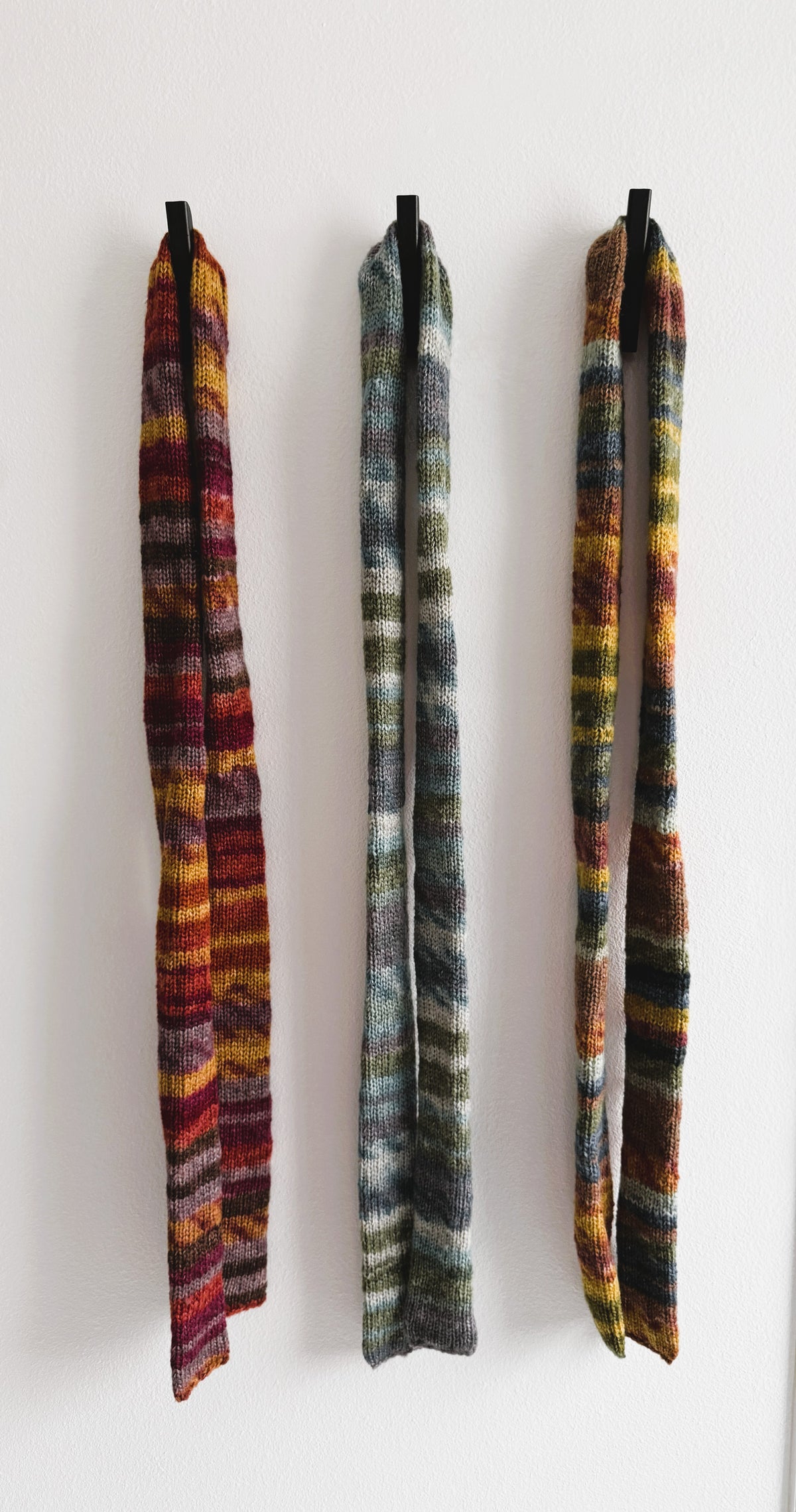 Colorful Knit Skinny Scarf, Alpaca Wool Blend ,Modern Multicolor Neck Scarf.
