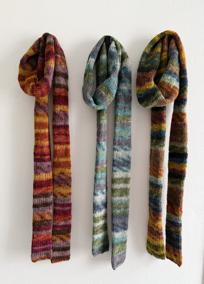 Colorful Knit Skinny Scarf, Alpaca Wool Blend ,Modern Multicolor Neck Scarf.