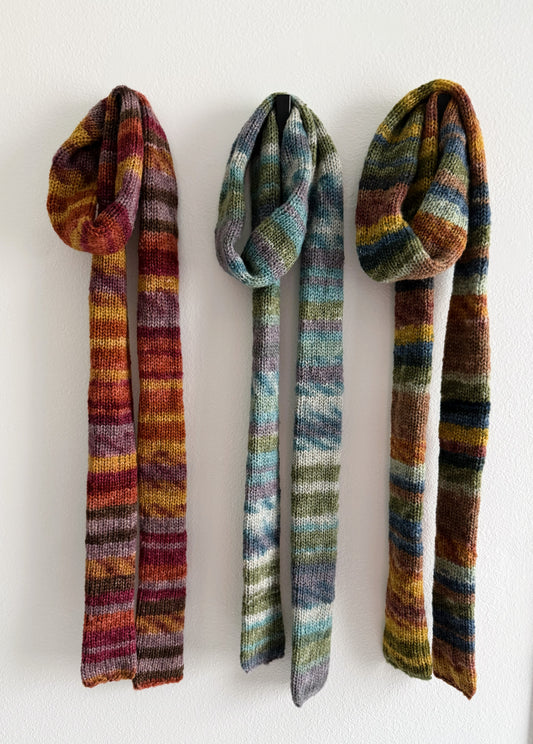 Colorful Knit Skinny Scarf, Alpaca Wool Blend ,Modern Multicolor Neck Scarf.