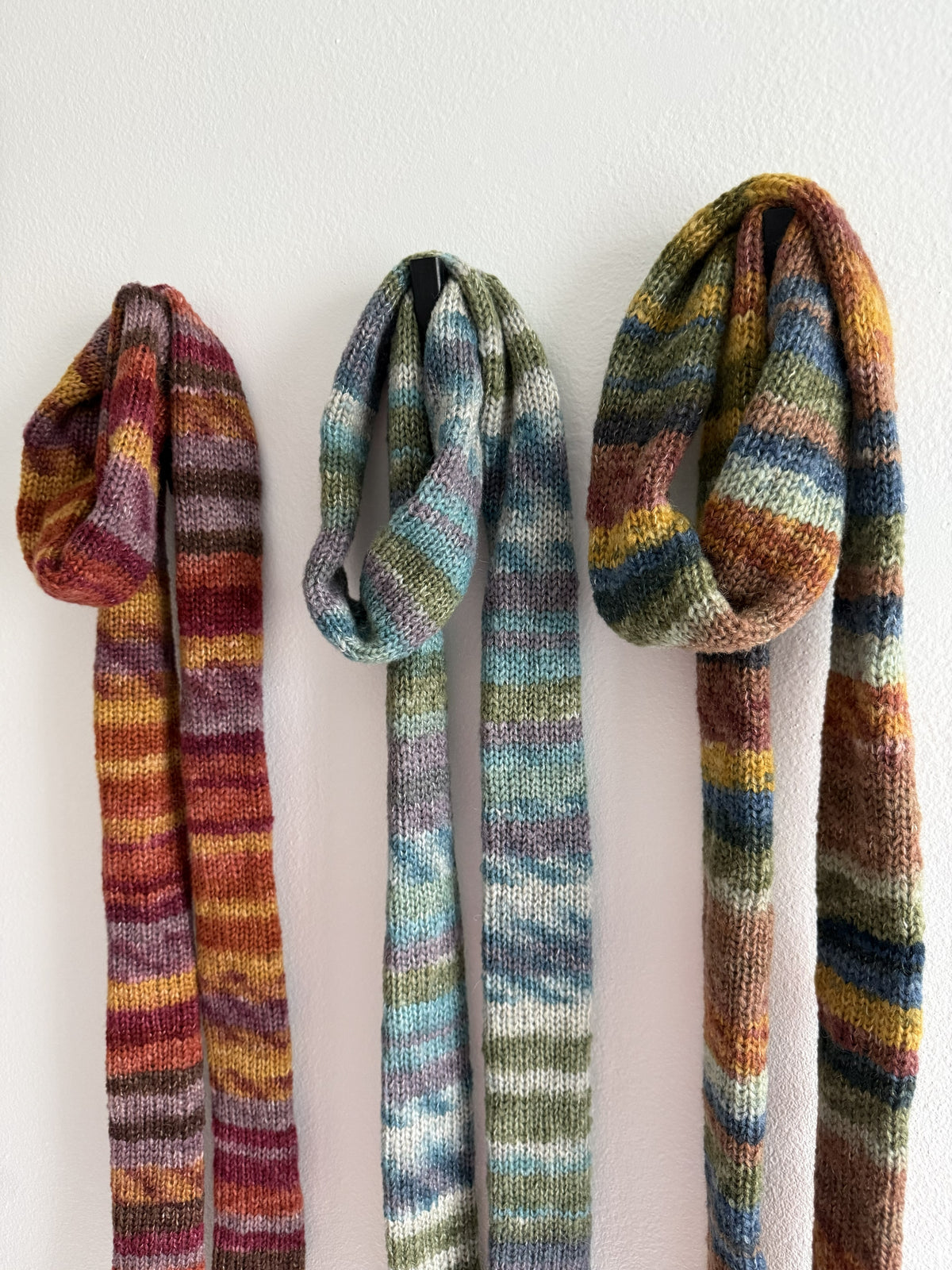 Colorful Knit Skinny Scarf, Alpaca Wool Blend ,Modern Multicolor Neck Scarf.