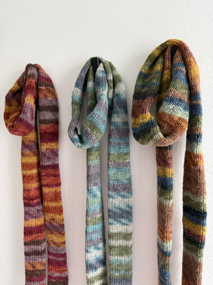Colorful Knit Skinny Scarf, Alpaca Wool Blend ,Modern Multicolor Neck Scarf.