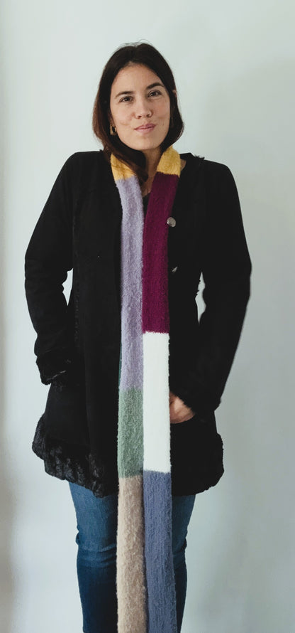 Color Block Knit  Skinny Scarf. Ultra Soft Texture .Handmade Winter Accessory.