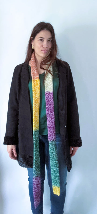 Skinny Ombre Scarf .Soft  Knit Scarf .Colorful Gradient Winter Accessory.