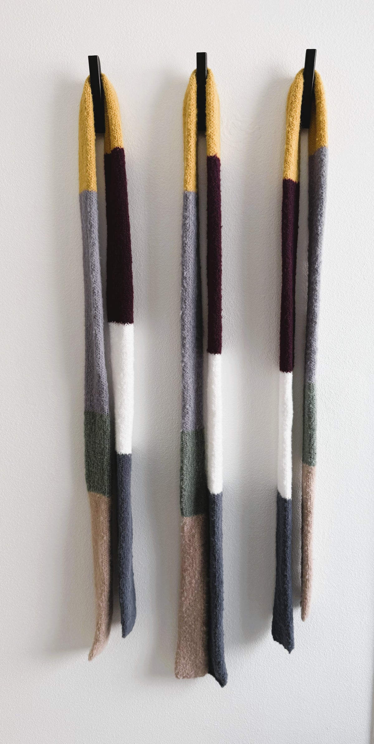 Color Block Knit  Skinny Scarf. Ultra Soft Texture .Handmade Winter Accessory.