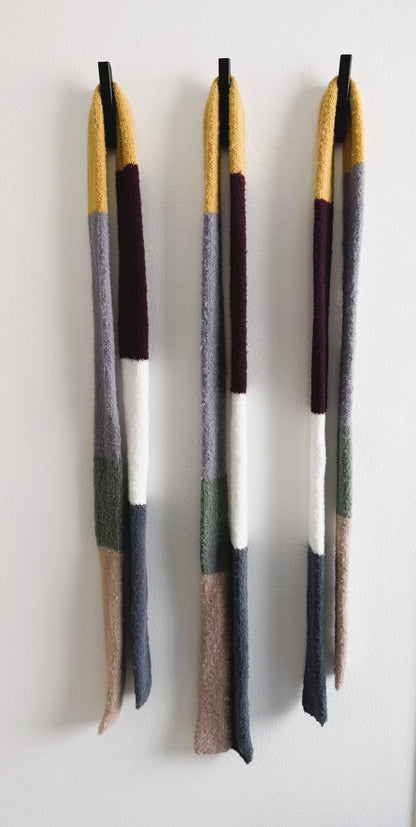 Color Block Knit  Skinny Scarf. Ultra Soft Texture .Handmade Winter Accessory.