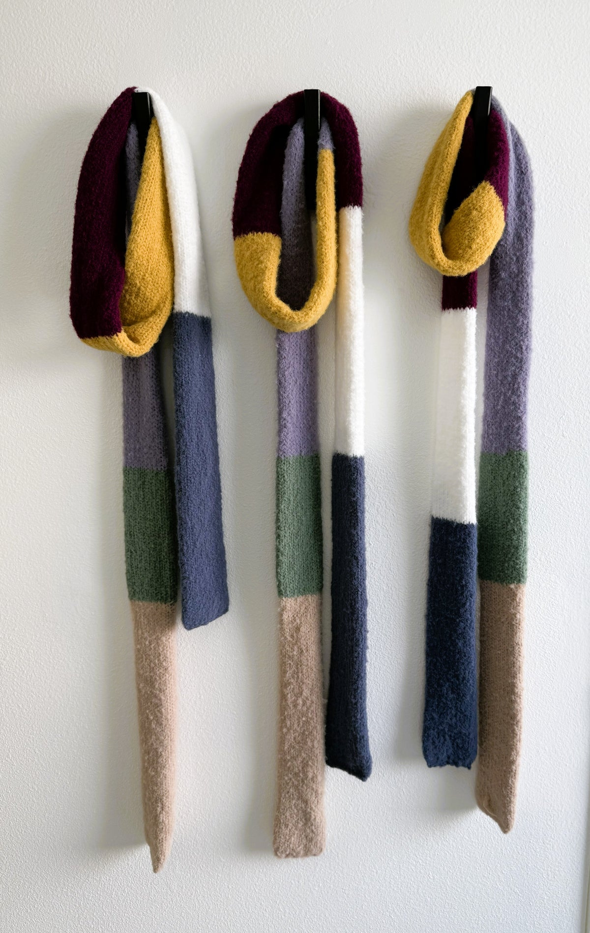 Color Block Knit  Skinny Scarf. Ultra Soft Texture .Handmade Winter Accessory.