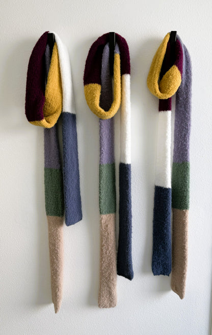 Color Block Knit  Skinny Scarf. Ultra Soft Texture .Handmade Winter Accessory.
