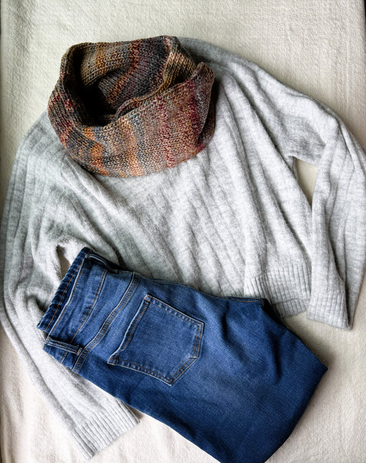 Soft Knit Infinity Scarf ,Wool Blend Neck Warmer . Handmade Winter Accessory.