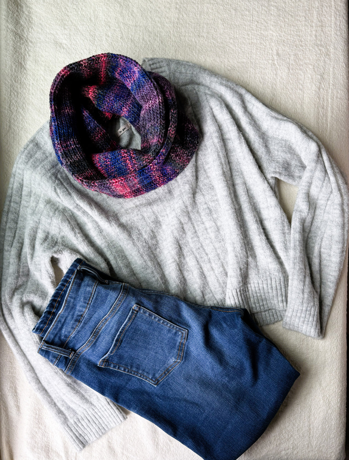 Soft Knit Infinity Scarf ,Wool Blend Neck Warmer . Handmade Winter Accessory.