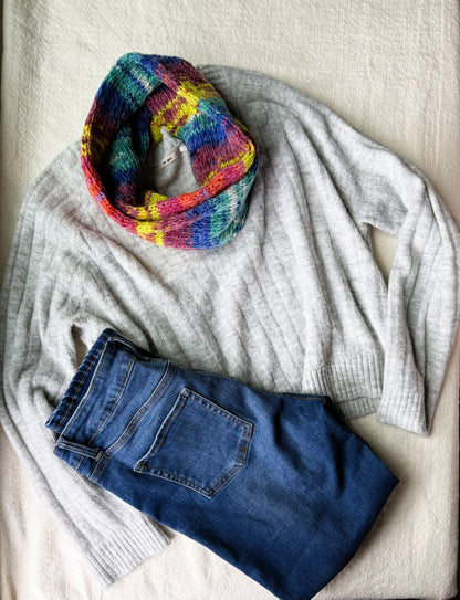 Ultra Soft Knit Infinity Scarf ,Colorful Lightweight Neck Warmer . Handmade Winter Accessory.