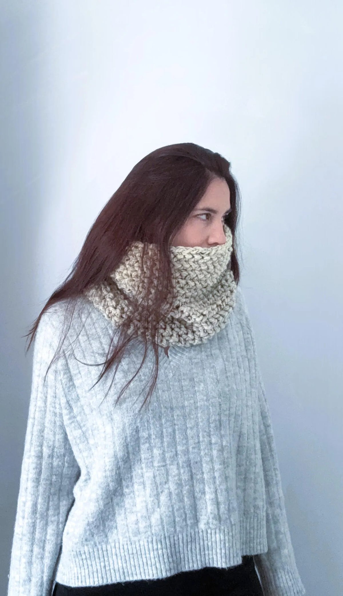 Oatmeal Crochet Cowl. Soft Wool Blend Neck Warmer.