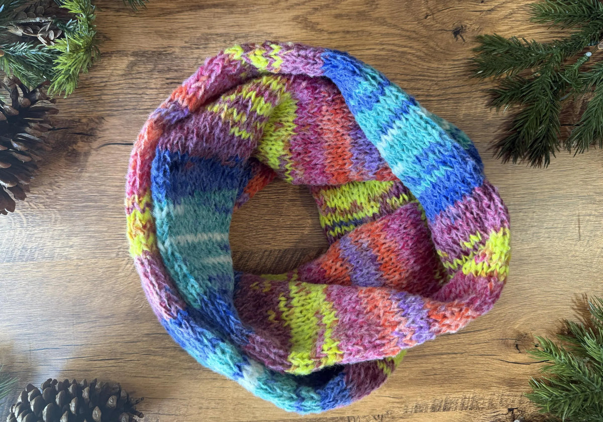 Ultra Soft Knit Infinity Scarf ,Colorful Lightweight Neck Warmer . Handmade Winter Accessory.